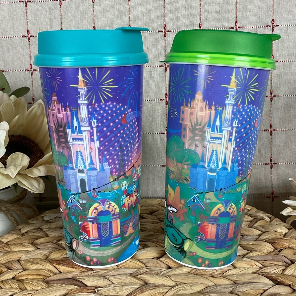 Set Of 2 Walt Disney World Resort Anniversary Refillable Flip Lid & Handle Cups - Picture 3 of 7